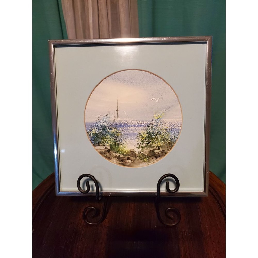 Vintage Barbara Krupp Watercolor Acrylic Sea Painting SIGNED